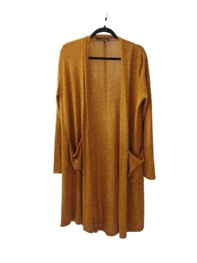 Open-Front Mustard Longline Cardigan with Pockets SZ L